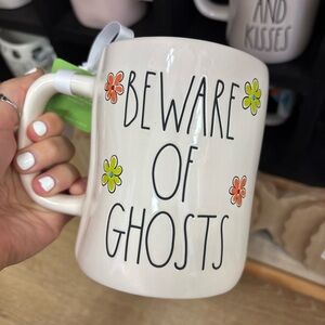 Rae Dunn Scooby Doo - White Ceramic Mug with 'Beware of Ghosts' Design